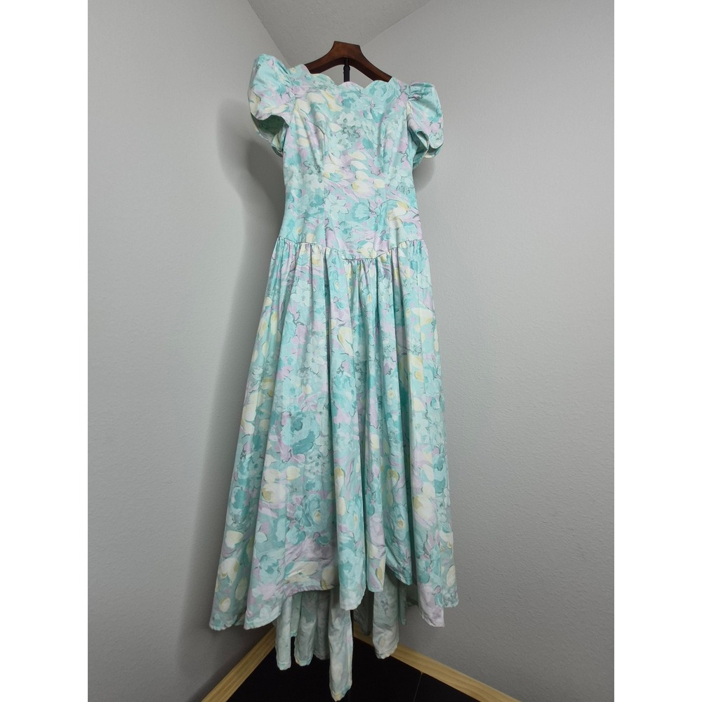 Vintage 80s Alfred Angelo Cotton Garden Party Dress Floral Summer Tea Size 4/6 S - Picture 6 of 16